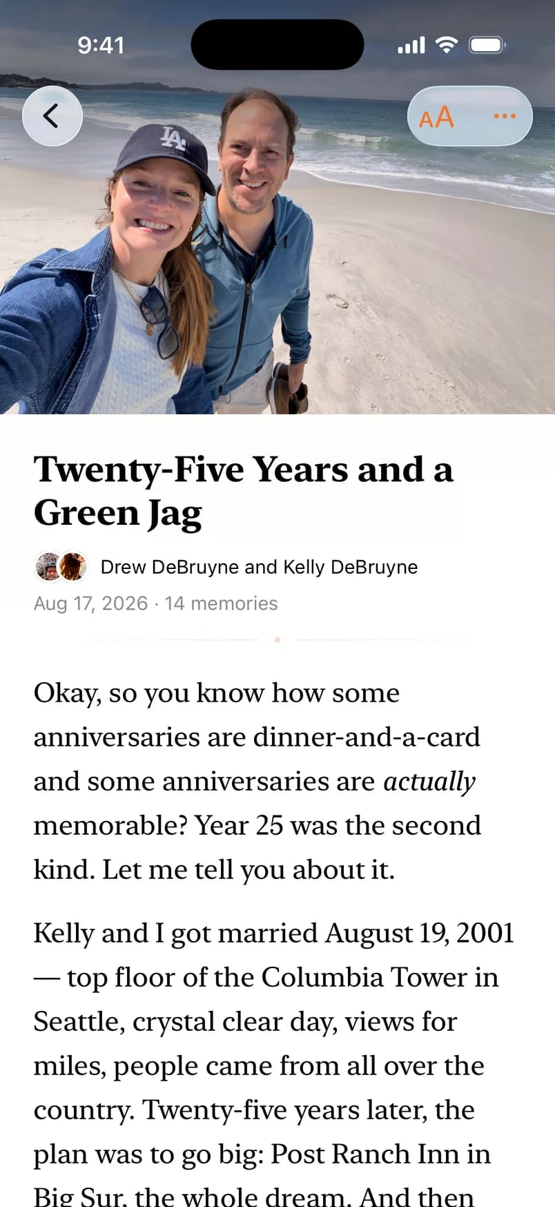 A finished Oraweave story, photograph and prose, in the reader on iPhone